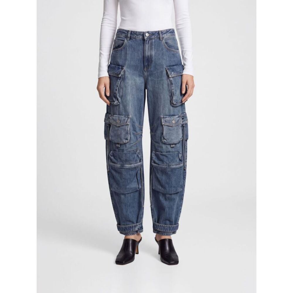 The Attico Women The Attico High-Waisted Baggy Cargo Jeans In Blue Cotton Denim